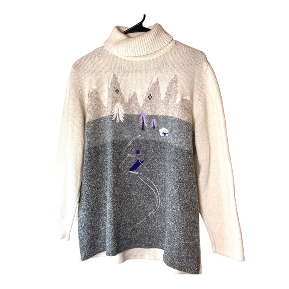 Rare Vintage Tanjay Sweater Turtleneck with Skier/Snow Size Medium - Picture 2 of 8
